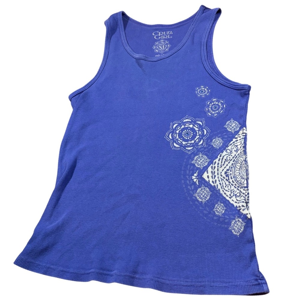 Y2K Mcbling Cruel Girl Purple Ribbed Tank Top Mandala Graphic Rhinestone